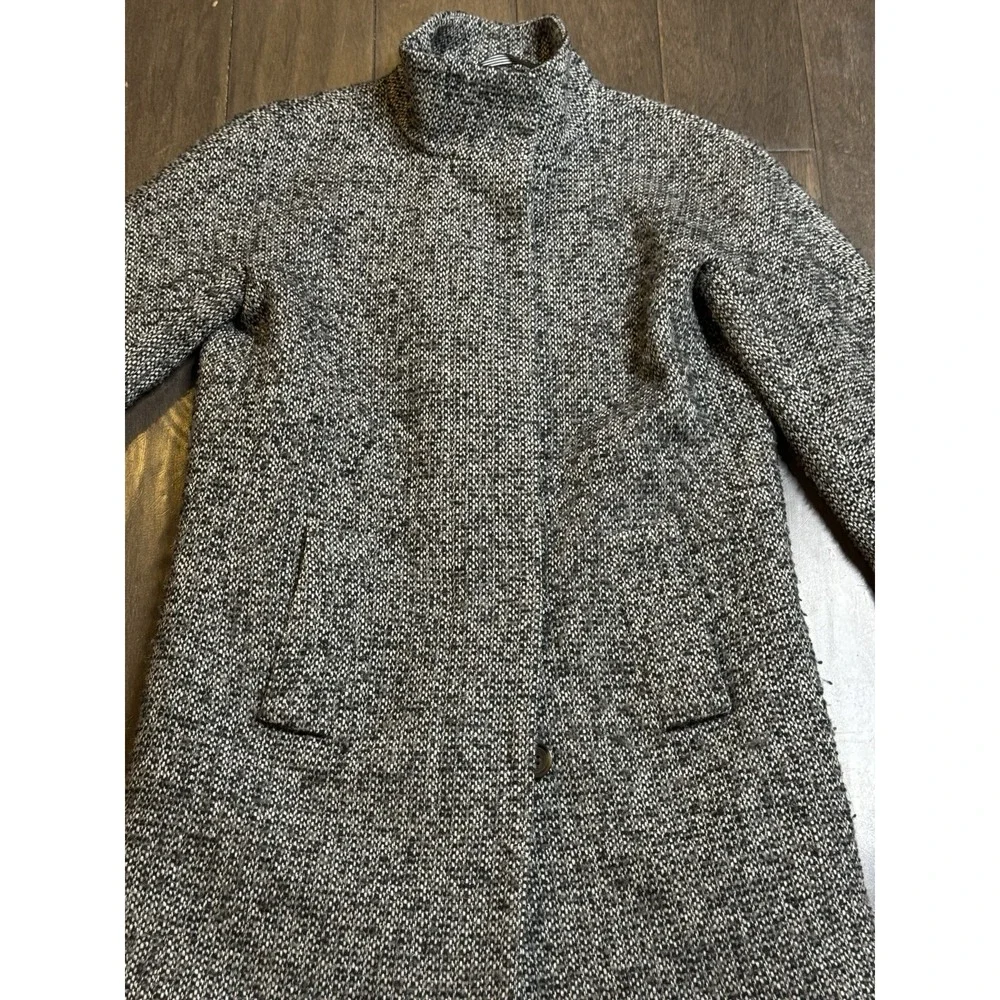 J Crew Tweed Coat Women Size 0 Black White Long Wool Blend‎ Walker Pea - Picture 4 of 13